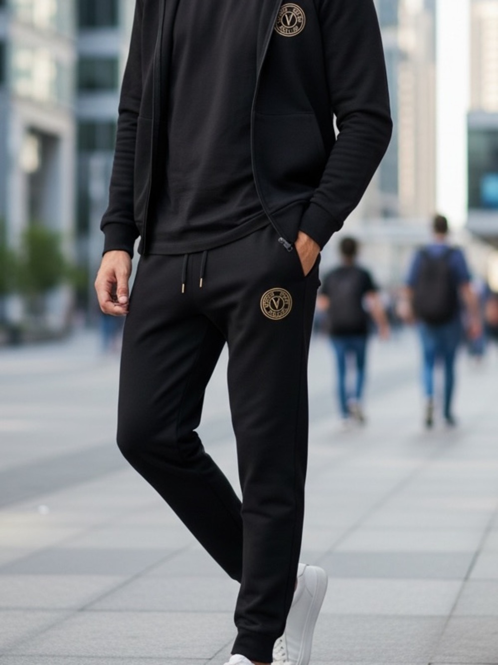 Versace Black Joggers with Gold Logo Badge